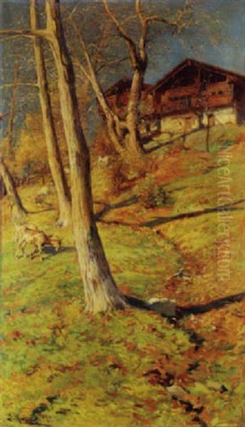 Herbstliche Glarner Berglandschaft Mit Ziegen Oil Painting by Jacob Ruch