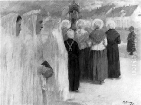 La Procession A Etaples Oil Painting by Jacob Ruch