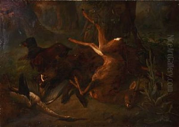 Hunting Scene Oil Painting by Friedrich Rueckert