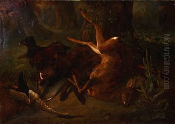 Hunting Scene Oil Painting by Friedrich Rueckert