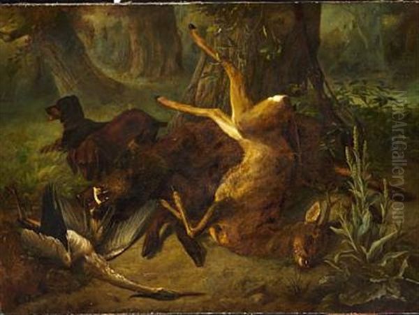 Hunting Scene Oil Painting by Friedrich Rueckert