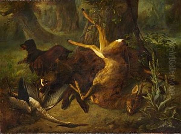 Hunting Scene Oil Painting by Friedrich Rueckert