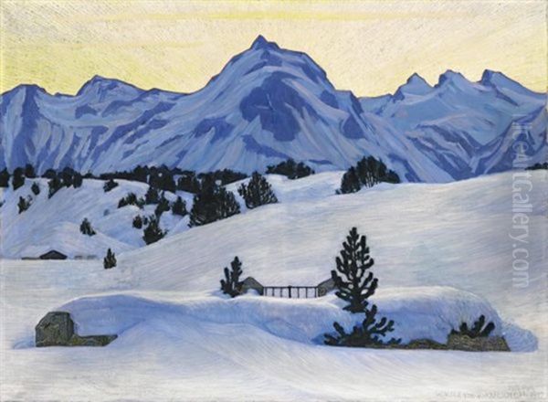 Winterlandschaft Bei Maloja (winter Landscape Near Maloja) Oil Painting by Walter Von Ruckteschell