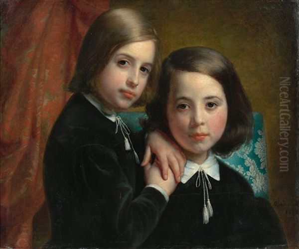 Portrait De Deux Enfants Oil Painting by Sophie Fremiet Rude