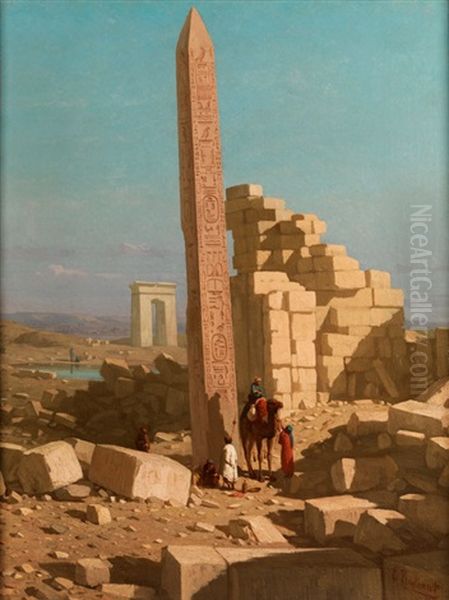 Der Obelisk Des Thutmoses I In Karnak Oil Painting by Claude-Charles Rudhardt