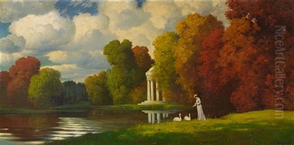 Westa-tempel Im Englischen Garten Oil Painting by Eduard Ruedisuehli