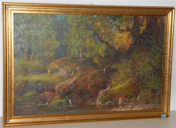 Bewaldete, Felsige Landschaft Mit Kleinem Bach Oil Painting by Eduard Ruedisuehli