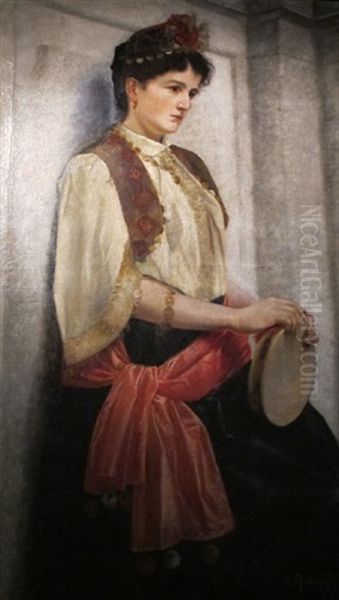 Portrait De Jeune Femme En Costume Oil Painting by Eduard Ruedisuehli