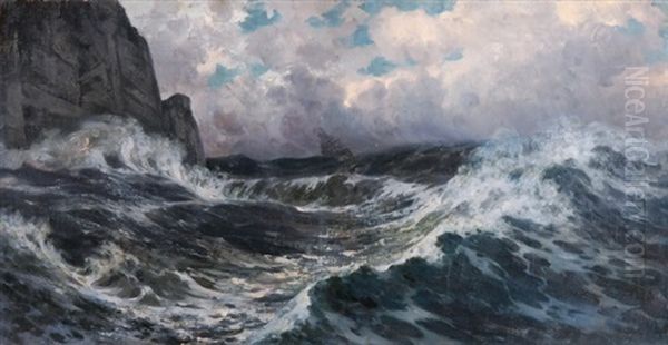 Schiff Im Sturm Oil Painting by Eduard Ruedisuehli