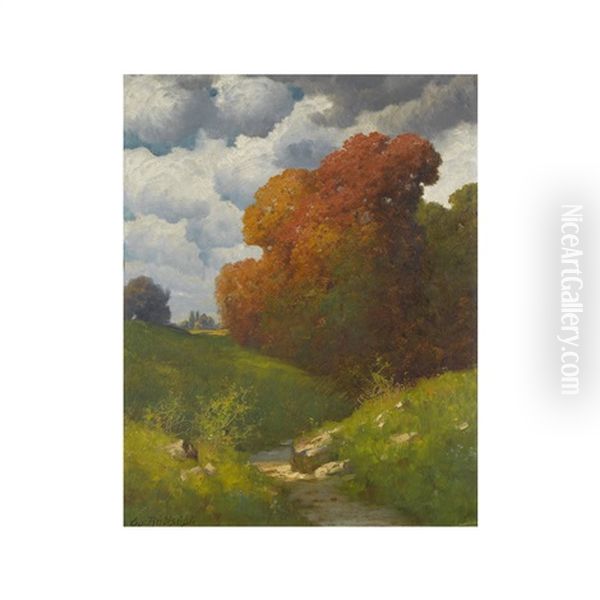 Herbstliche Bachlandschaft Oil Painting by Eduard Ruedisuehli