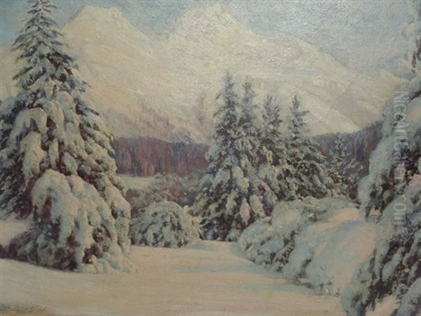 Bei St-moritz. Piz Lanquard U. Piz Muragl Oil Painting by Eduard Ruedisuehli