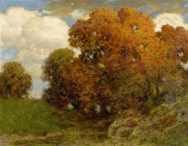 Herbstliche Waldlandschaft Oil Painting by Eduard Ruedisuehli