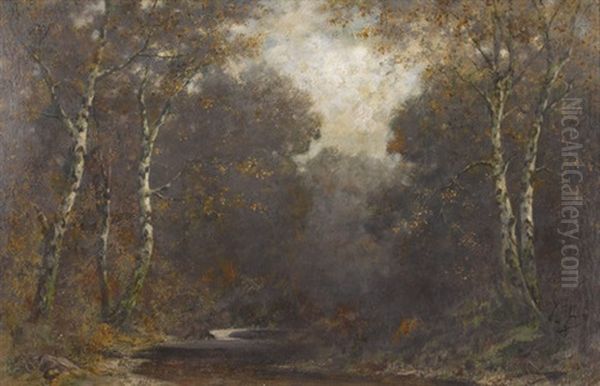 Herbstlich Bewaldete Bachlandschaft Oil Painting by Eduard Ruedisuehli