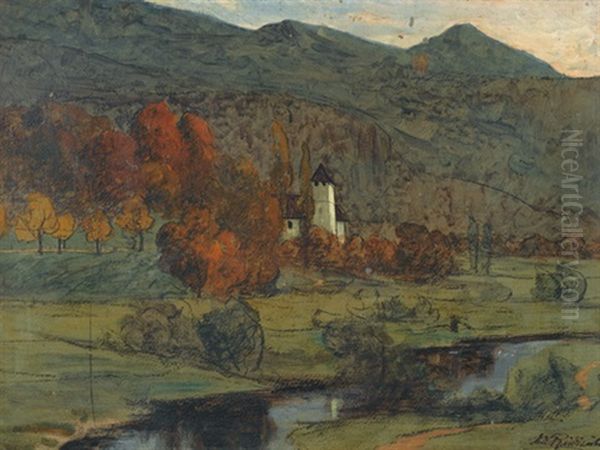 Savoyische Herbstlandschaft Mit Kirche Oil Painting by Eduard Ruedisuehli