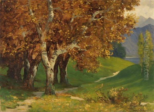 Herbstlandschaft Oil Painting by Eduard Ruedisuehli