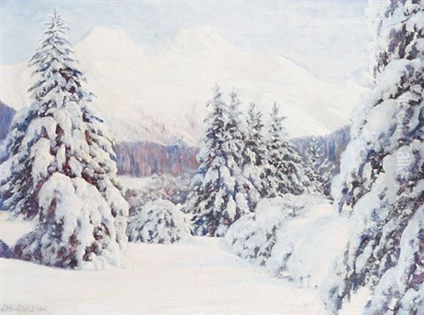 Bei St-moritz. Piz Lanquard U. Piz Muraigl Oil Painting by Eduard Ruedisuehli