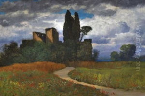 Sommerlandschaft Mit Burgruine Oil Painting by Eduard Ruedisuehli