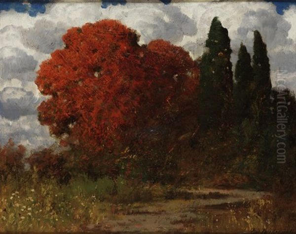 Herbstlandschaft Mit Baumen Oil Painting by Eduard Ruedisuehli