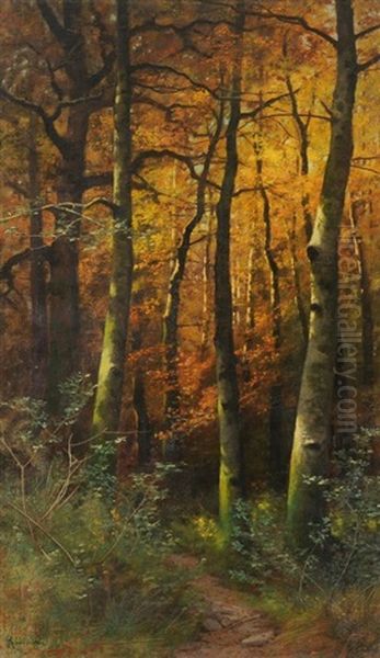 Herbst Im Birkenwald Oil Painting by Jakob Lorenz Ruedisuehli