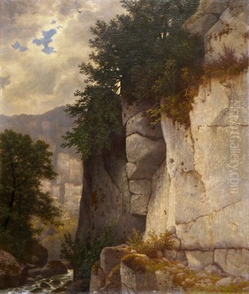 Felspartie Aus Dem Jura Oil Painting by Jakob Lorenz Ruedisuehli