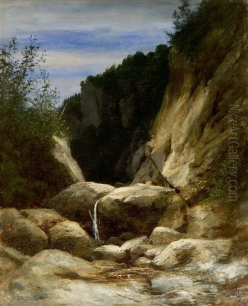 Gebirgsbach Oil Painting by Jakob Lorenz Ruedisuehli