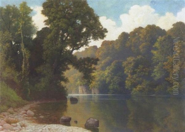 Waldsee Oil Painting by Jakob Lorenz Ruedisuehli