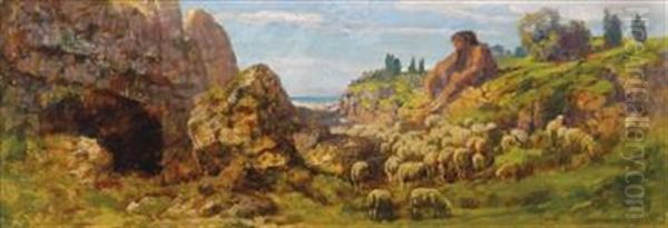 Polyphem Seine Schafe Hutend Oil Painting by Traugott Hermann Ruedisuehli