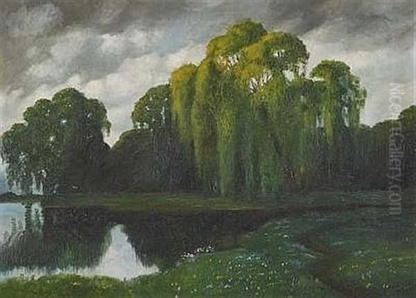 Parklandschaft Am See Oil Painting by Traugott Hermann Ruedisuehli