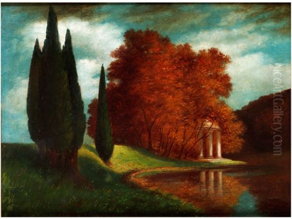 Herbstlandschaft Mit Pavillion Oil Painting by Traugott Hermann Ruedisuehli