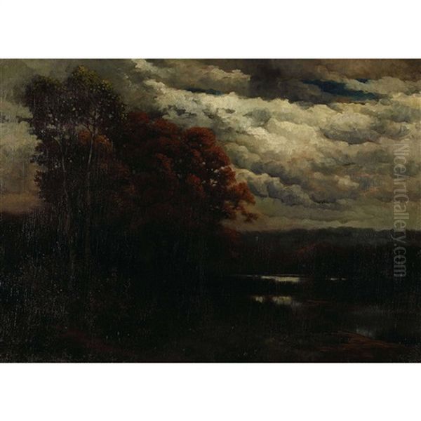 Abendliche Uferpartie Oil Painting by Traugott Hermann Ruedisuehli