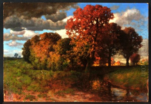 Herbstlandschaft Mit Bachlauf Oil Painting by Traugott Hermann Ruedisuehli