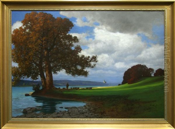 Summer Landscape Oil Painting by Traugott Hermann Ruedisuehli