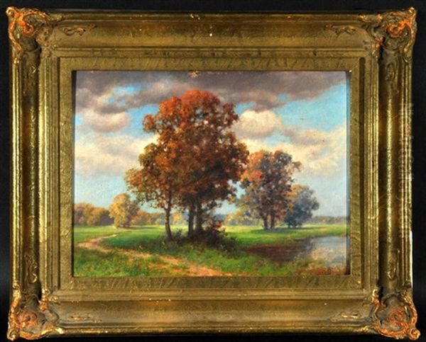 Weite Baumlandschaft Mit Weiher Oil Painting by Traugott Hermann Ruedisuehli