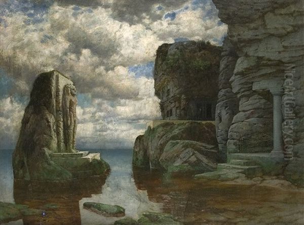 Tempelarchitektur In Den Klippen Oil Painting by Traugott Hermann Ruedisuehli