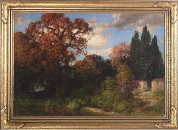 An Autumn Landscape Oil Painting by Traugott Hermann Ruedisuehli