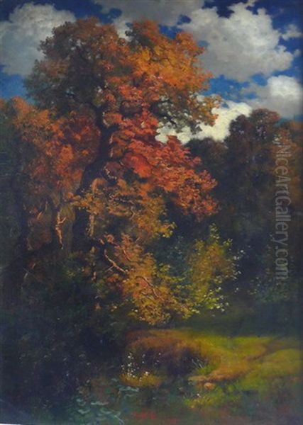 Herbstliche Baume Oil Painting by Traugott Hermann Ruedisuehli