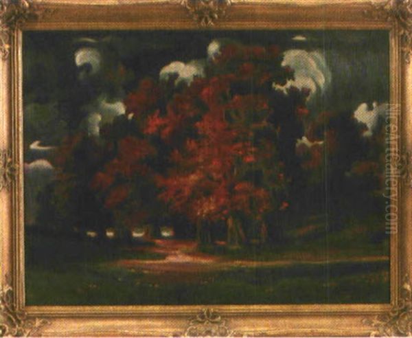 Blutbuchen In Der Nacht Bei Aufgewuhltem Wolkenhimmel Oil Painting by Traugott Hermann Ruedisuehli