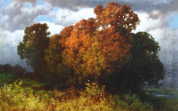 Trees In Autumn Light Oil Painting by Traugott Hermann Ruedisuehli