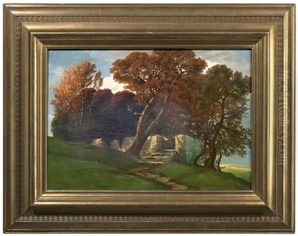 Tempelruine Im Herbst Oil Painting by Traugott Hermann Ruedisuehli