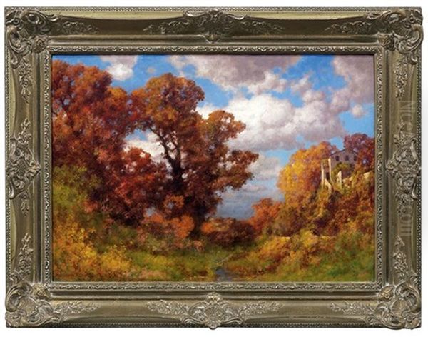 Herbstliche Berglandschaft Mit Villa Oil Painting by Traugott Hermann Ruedisuehli