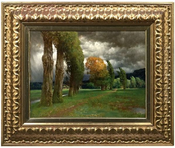 Herbstliche Bachlandschaft Mit Kirchdorf by Traugott Hermann Ruedisuehli