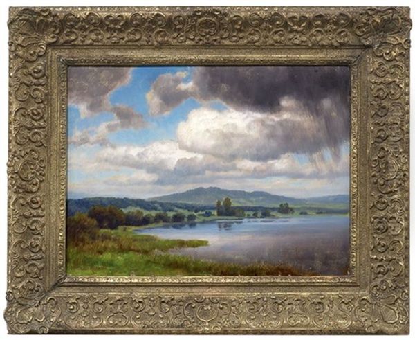 Wolkenverhangenes Seeufer Oil Painting by Traugott Hermann Ruedisuehli