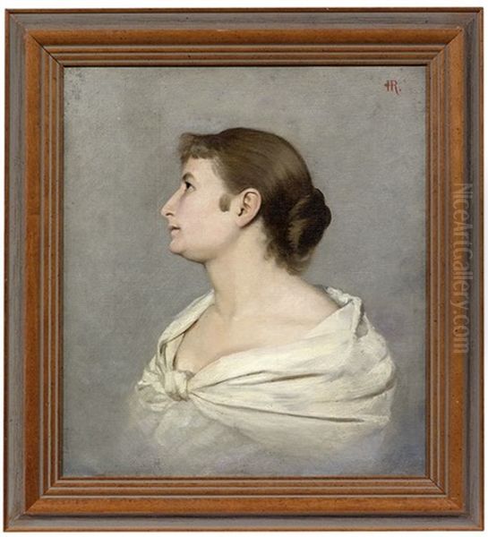 Portrait Der Ehefrau Elisa Rudisuhli, Geb. Jager, Im Profil Nach Links Oil Painting by Traugott Hermann Ruedisuehli