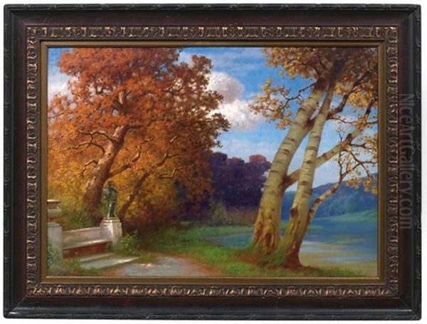 Herbstliche Parklandschaft Oil Painting by Traugott Hermann Ruedisuehli