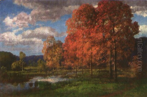 Herbstwald Oil Painting by Traugott Hermann Ruedisuehli