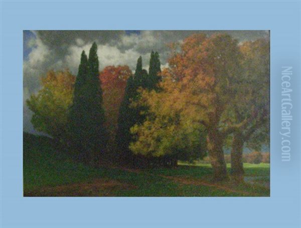 Herbstlandschaft Im Park Oil Painting by Traugott Hermann Ruedisuehli