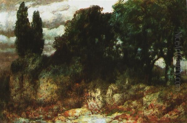 Gewitter-wolken Uber Baumlandschaft Oil Painting by Traugott Hermann Ruedisuehli