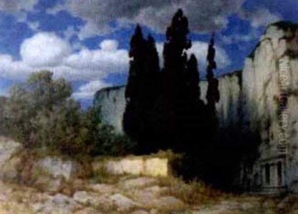 Landschaft Mit Tempel Im Fels Oil Painting by Traugott Hermann Ruedisuehli