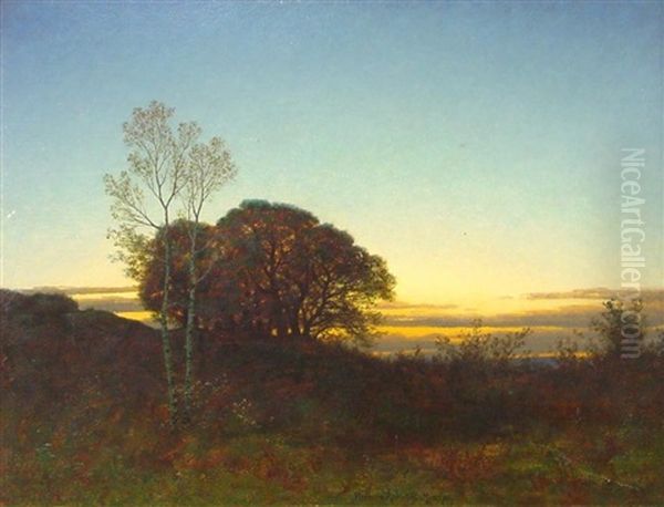 Waldlandschaft Im Abendrot Oil Painting by Traugott Hermann Ruedisuehli