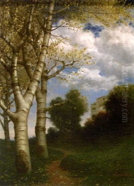 L'allee De Bouleaux Oil Painting by Traugott Hermann Ruedisuehli